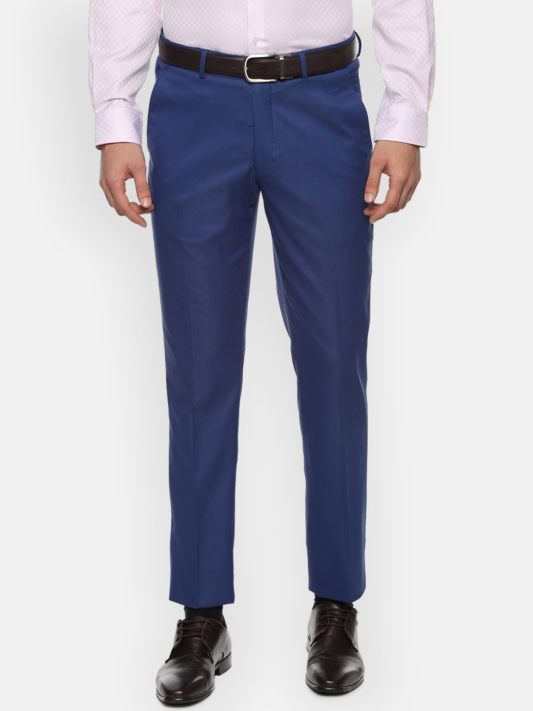 

Louis Philippe Men Navy Blue Slim Fit Self Design Formal Trousers