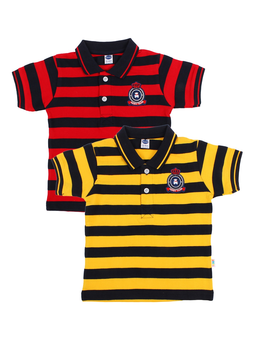 Teddy Boys Pack of 2 Striped Polo Collar T-shirts, Red
