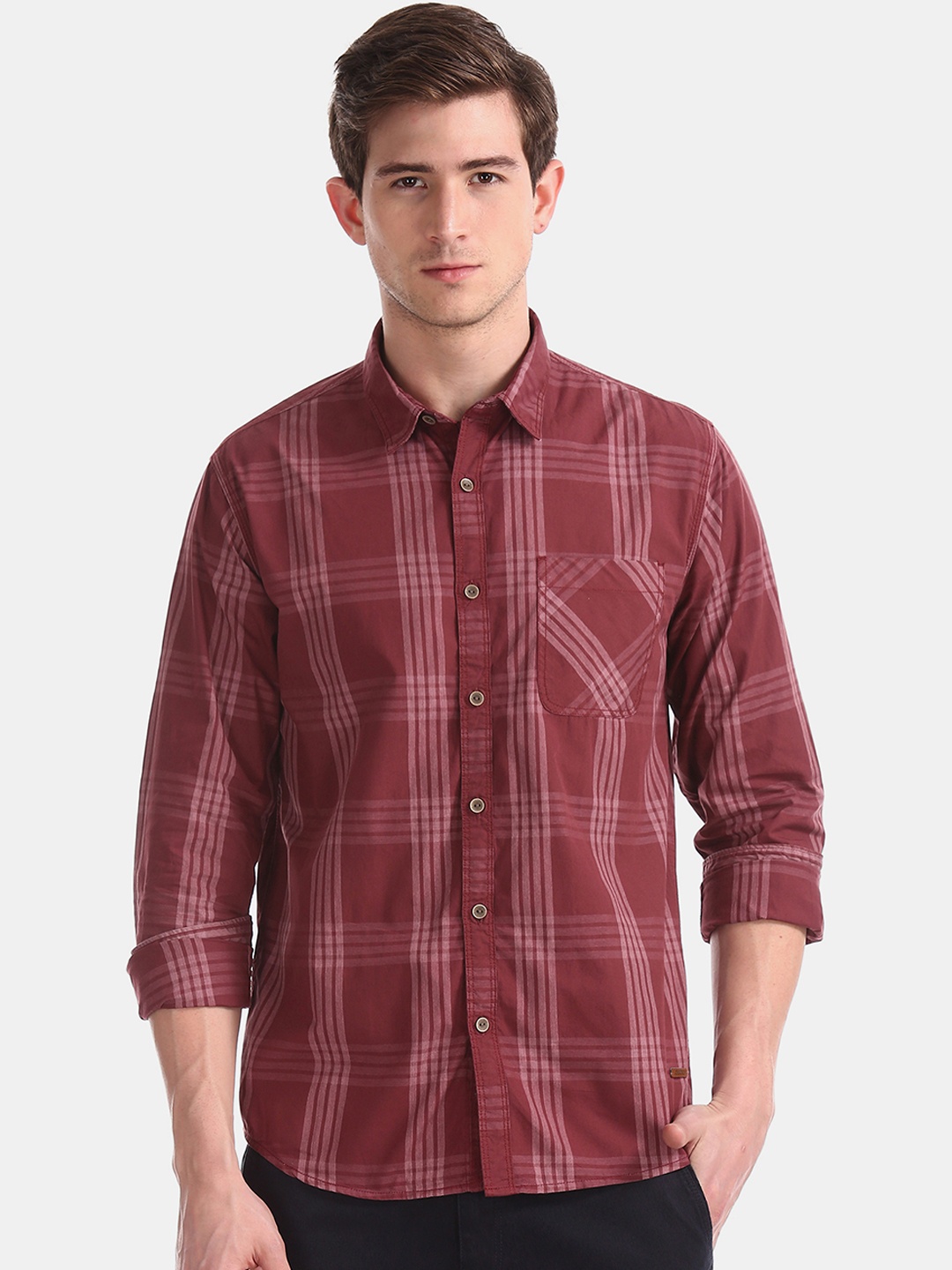 

Cherokee Men Red Regular Fit Checked Casual Shirt