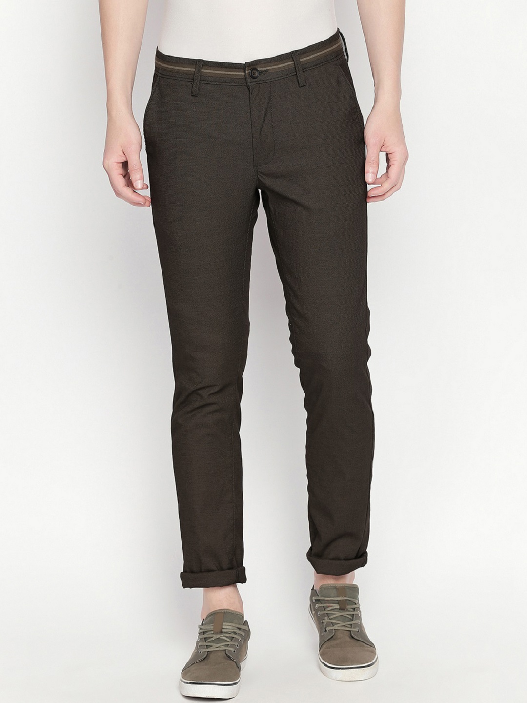 

Basics Men Coffee Brown Tapered Fit Solid Regular Trousers