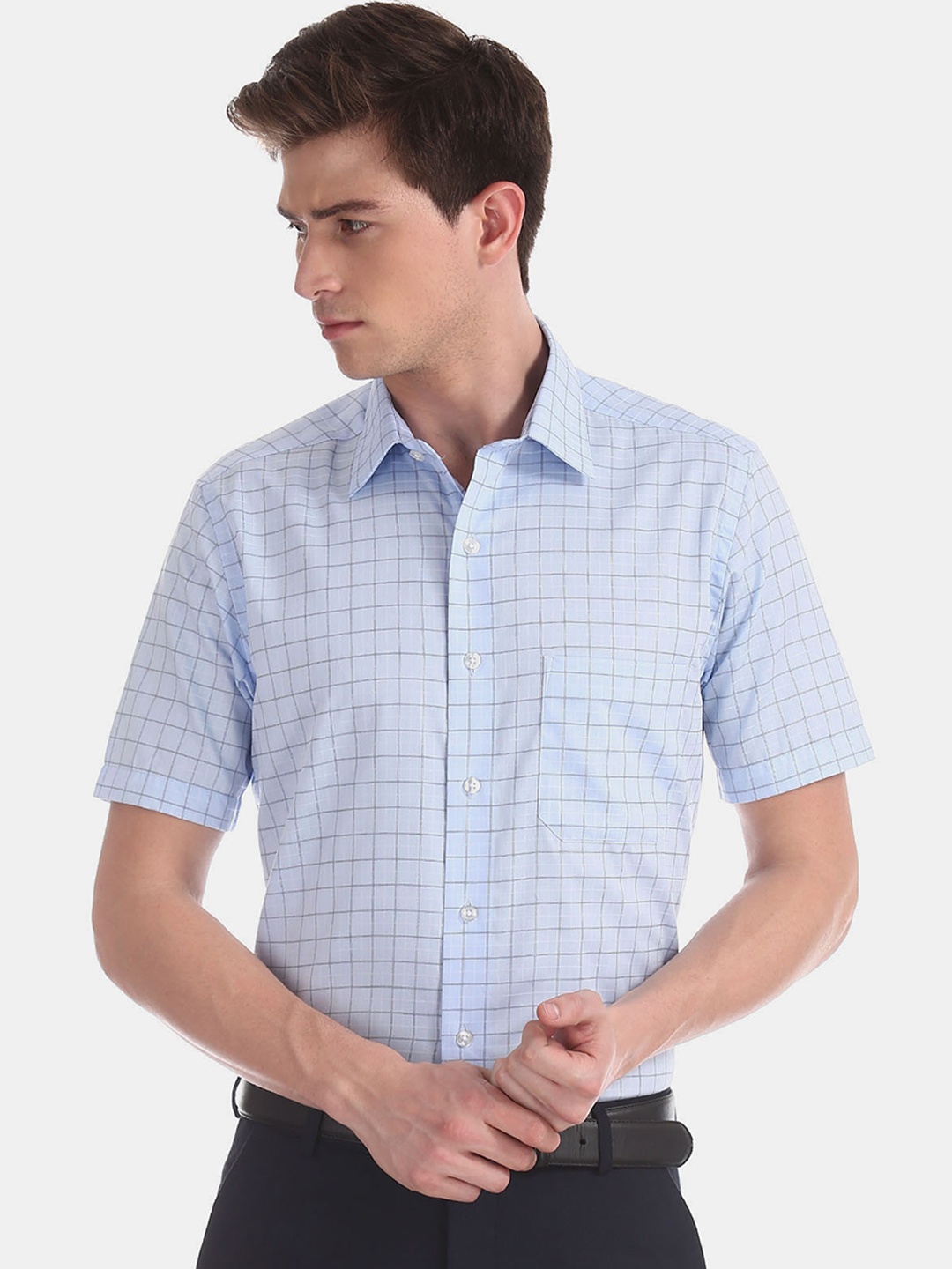 

Arrow Men Blue Regular Fit Checked Formal Shirt