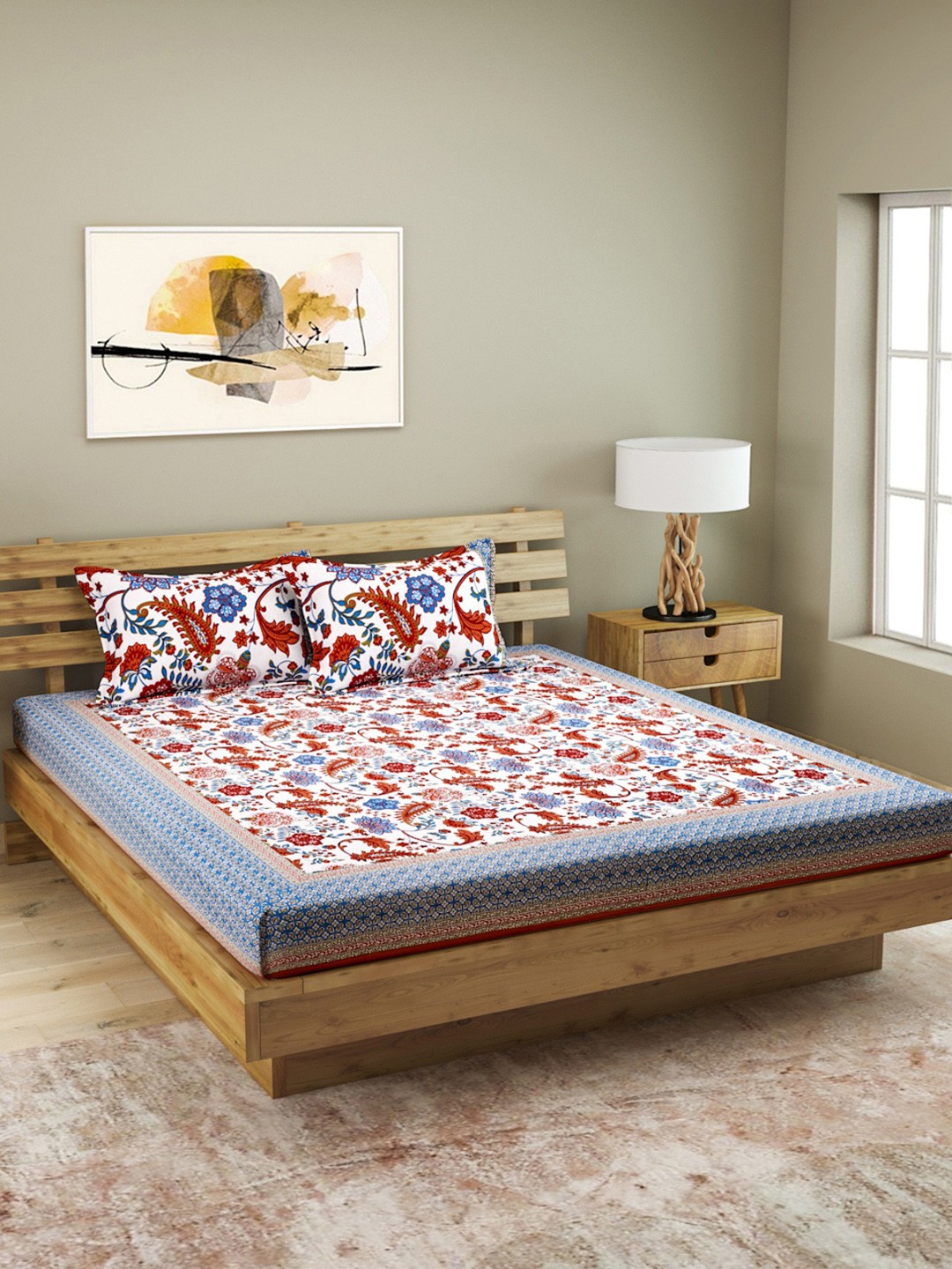 

ROMEE White & Red Floral Printed 210 TC Cotton 1 King Bedsheet with 2 Pillow Covers