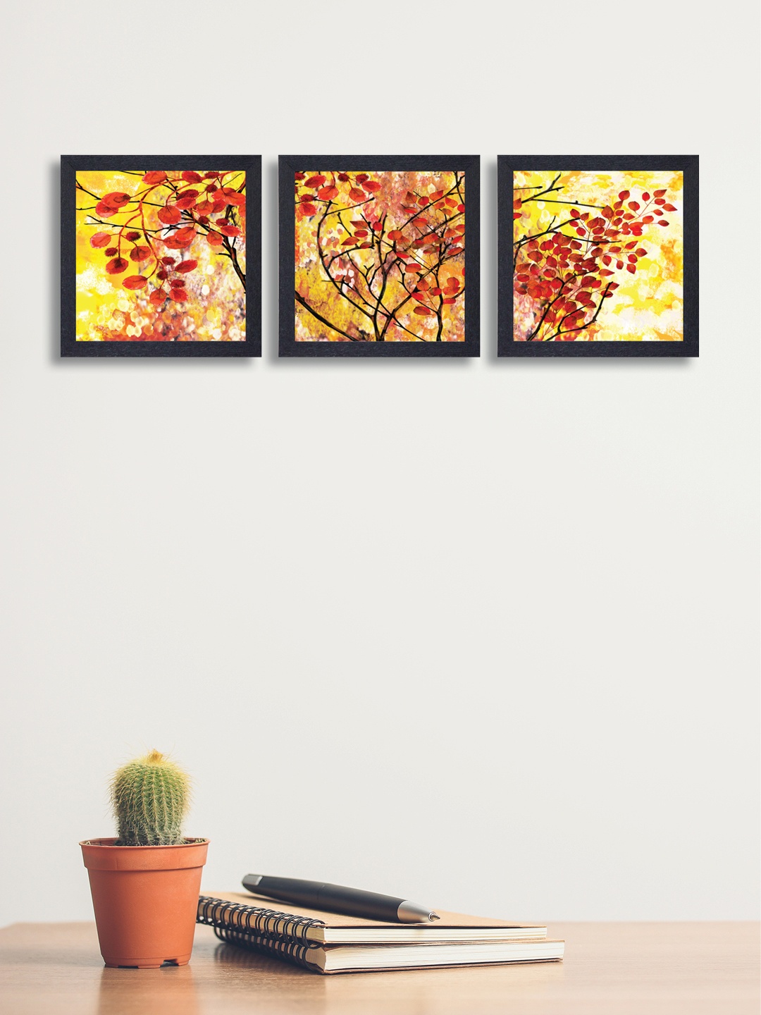 

nest ART Set of 3 Red & Yellow Synthetic Wood Wall Art