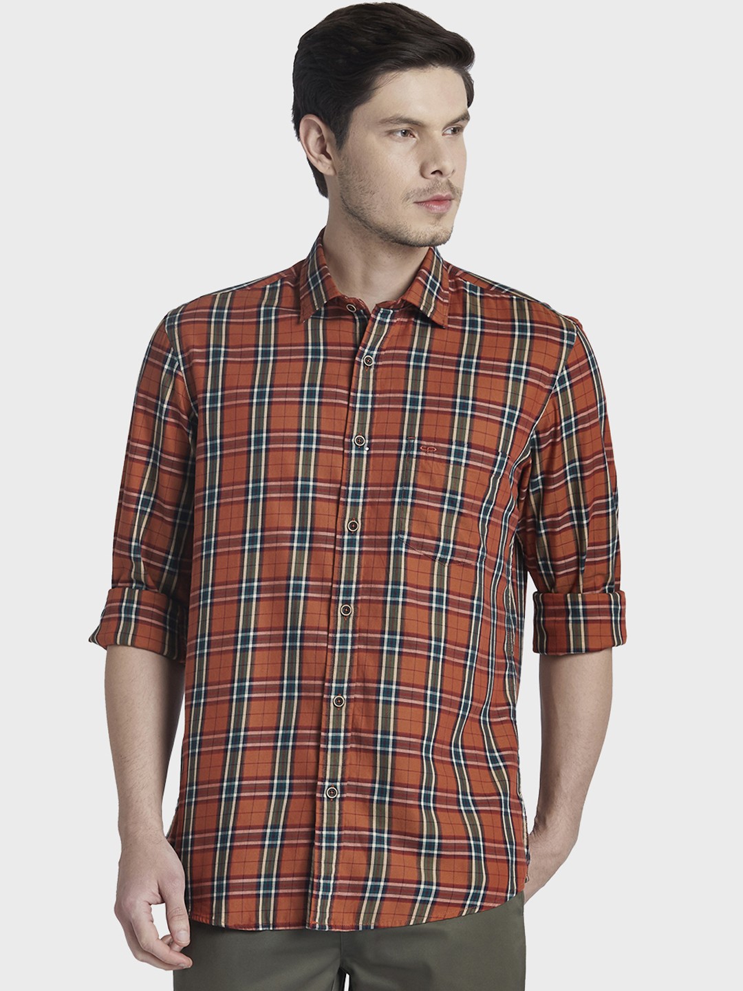 

ColorPlus Men Brown Tailored Fit Checked Casual Shirt