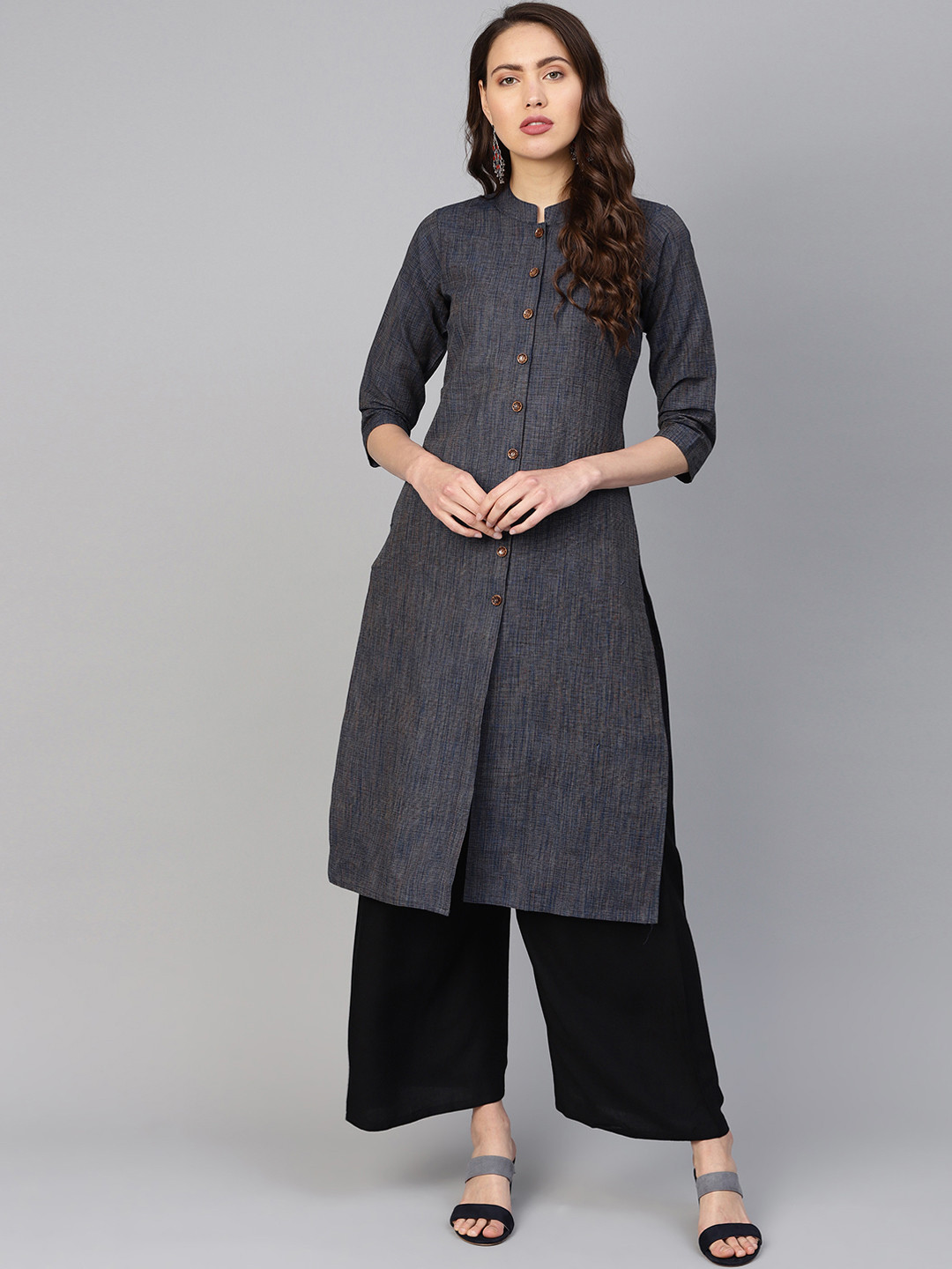 

Jompers Women Navy Blue Woven Design Straight Kurta