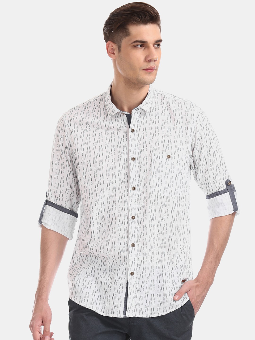

Cherokee Men White Regular Fit Printed Casual Shirt