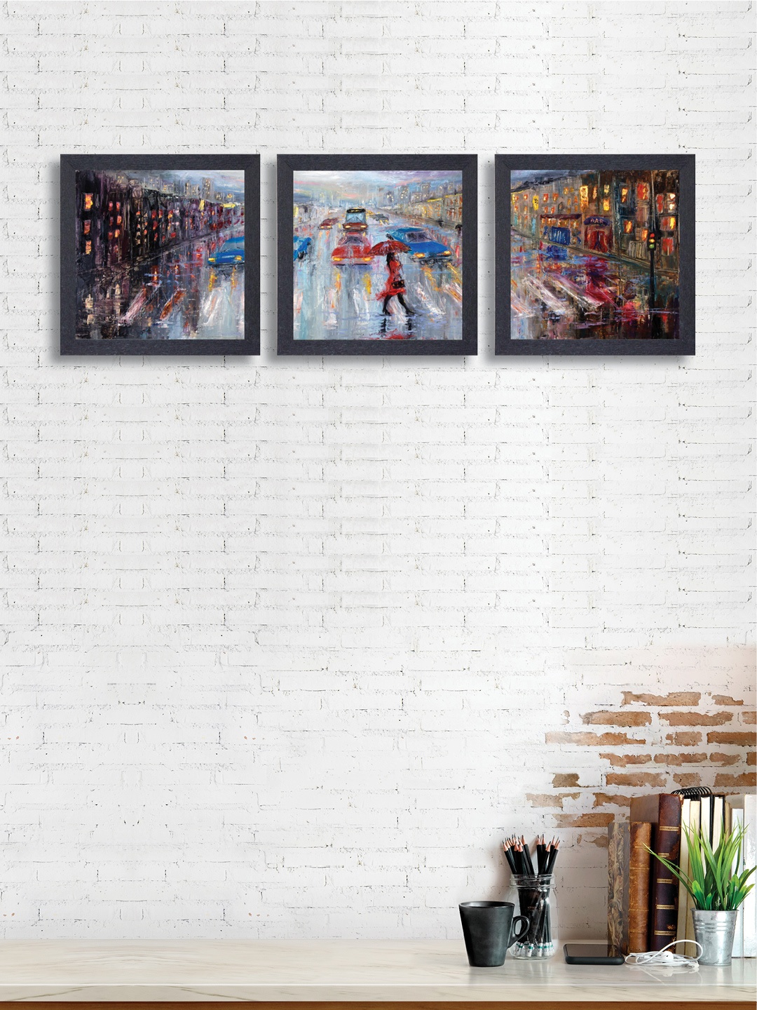 

nest ART Set of 3 Multicoloured Synthetic Wood Hand Paintings Wall Art, Multi