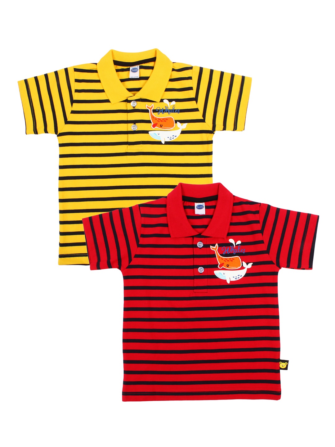 Teddy Boys Pack of 2 Striped Polo Collar T-shirts, Yellow