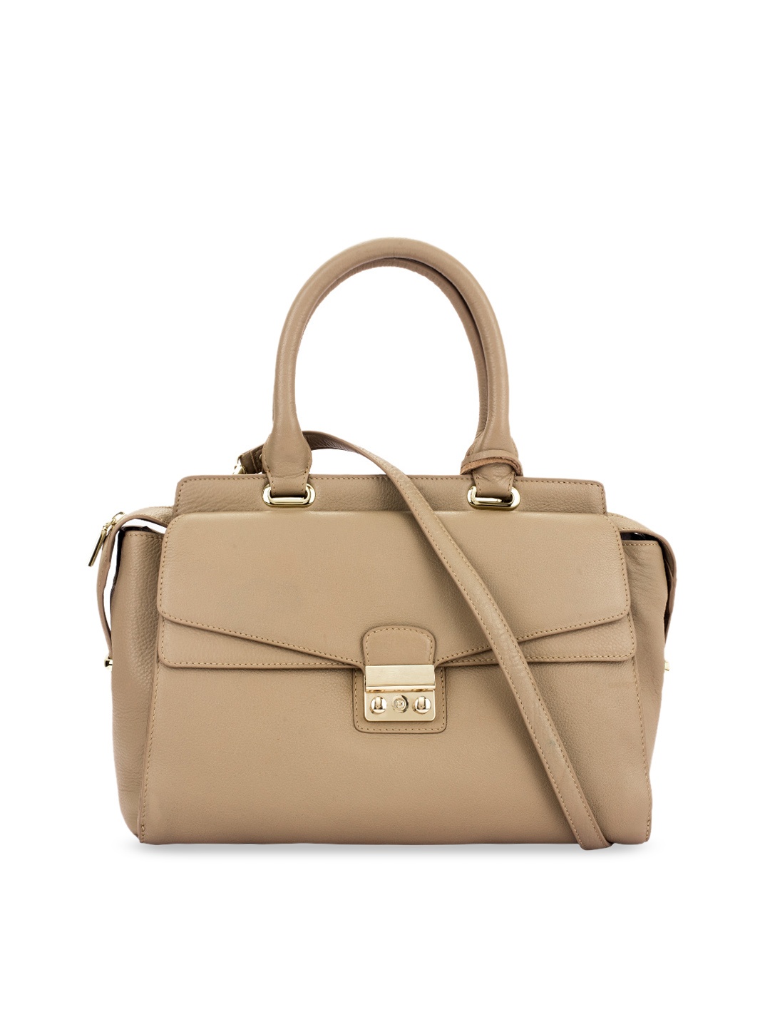 Eske Beige Solid Leather Handheld Bag