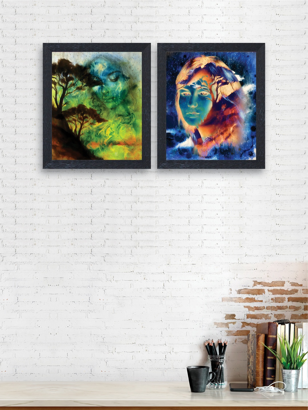 

nest ART Set of 2 Multicoloured Synthetic Wood Wall Art, Multi