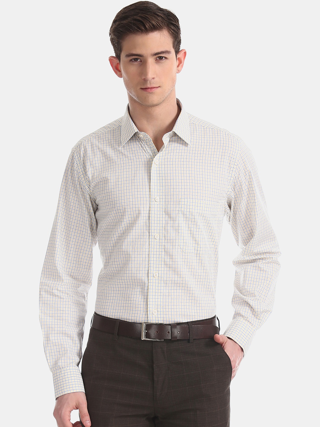 

Arrow Men Yellow & Blue Regular Fit Checked Formal Shirt