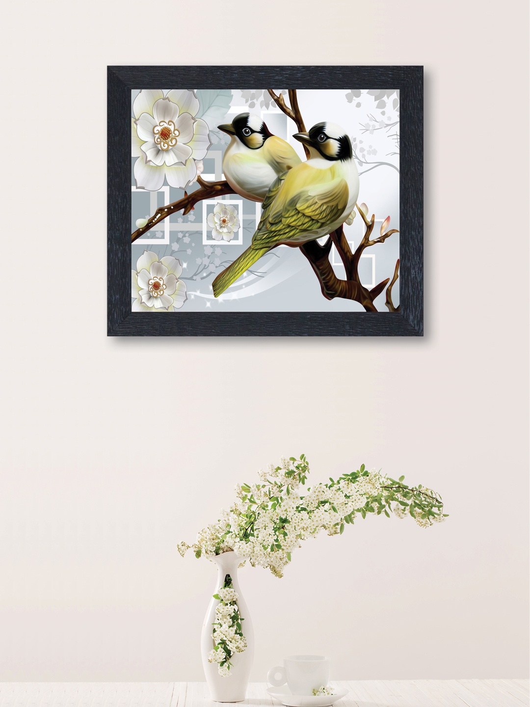 

nest ART Grey & Green Synthetic Wood Bird Couple Painting Wall Art
