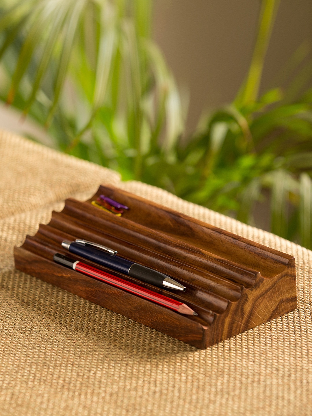 ExclusiveLane Brown Solid Staircase Organiser Wooden Handcrafted Pen Stand