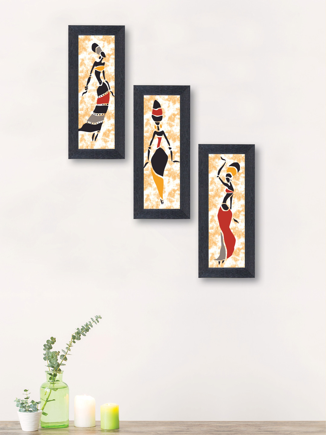 

nest ART Set of 3 Synthetic Wood Dance with Passion Paintings Wall Art, Brown