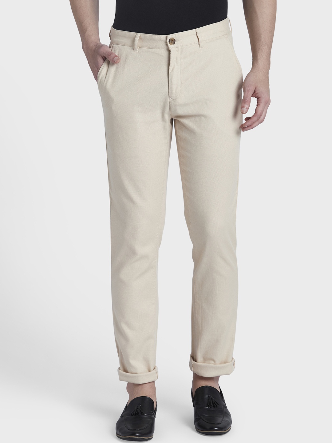 

ColorPlus Men Beige Regular Fit Solid Regular Trousers