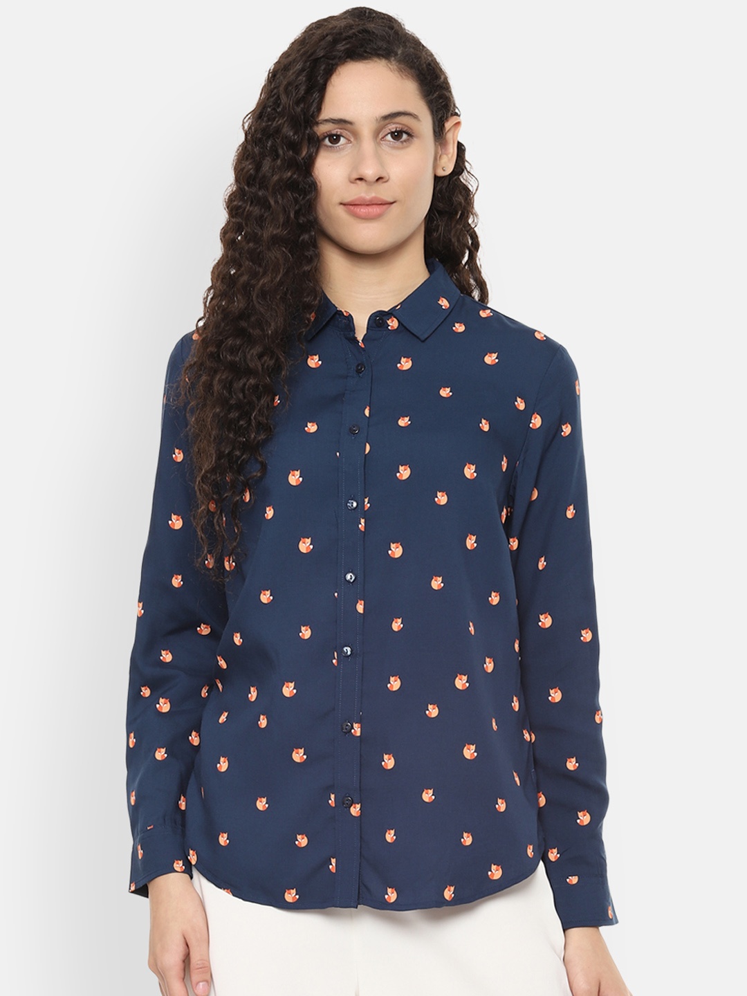 

Allen Solly Woman Women Navy Blue Regular Fit Printed Casual Shirt