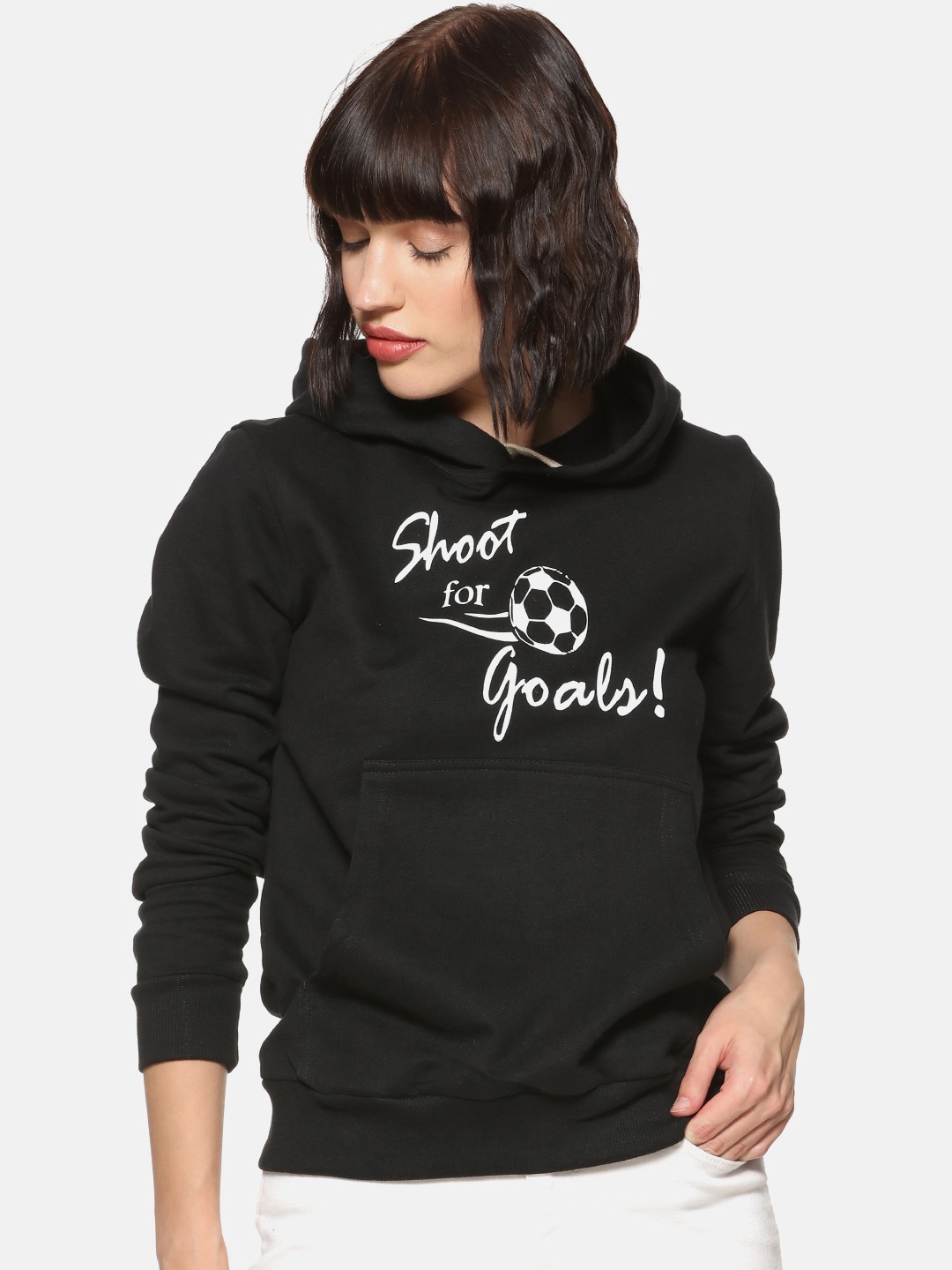 

Campus Sutra Women Black Printed Hooded Sweatshirt