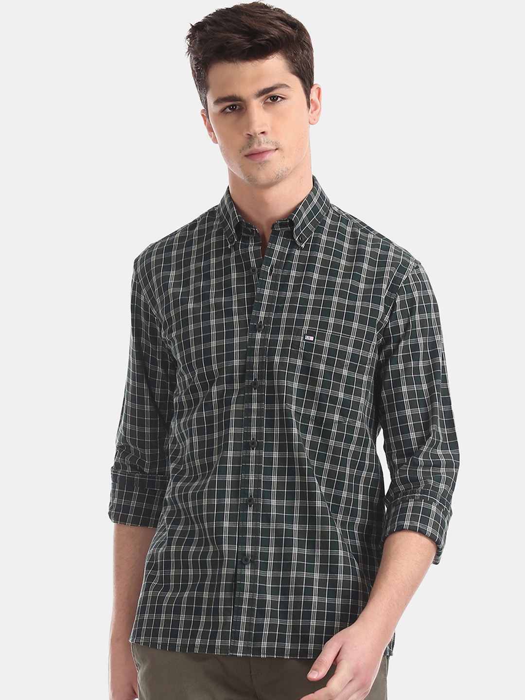 

Arrow Sport Men Green & Grey Regular Fit Checked Casual Shirt