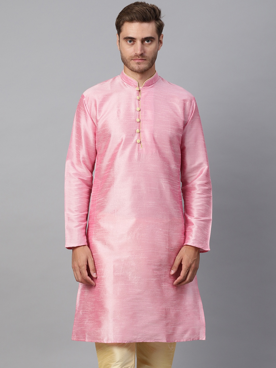 

SOJANYA Men Pink Solid Straight Kurta