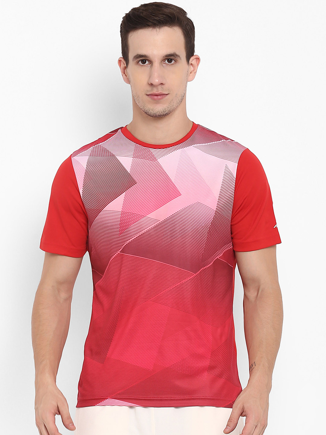 

Alcis Men Red Printed Dry Tech Round Neck T-shirt