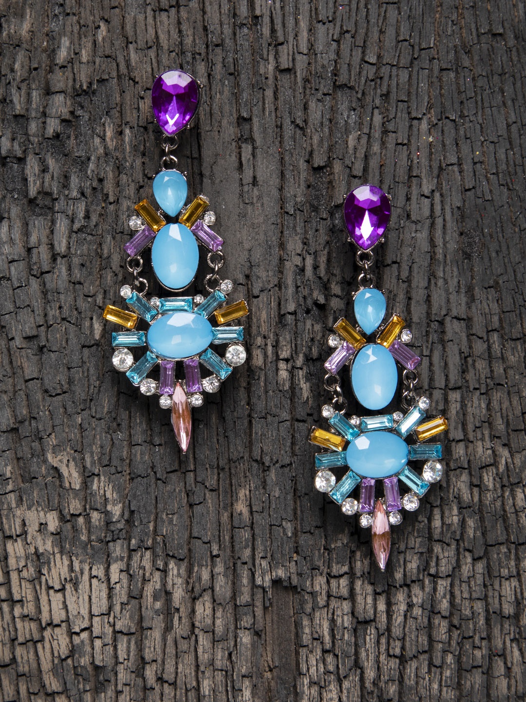 

DIVA WALK Silver-Toned & Blue Contemporary Drop Earrings