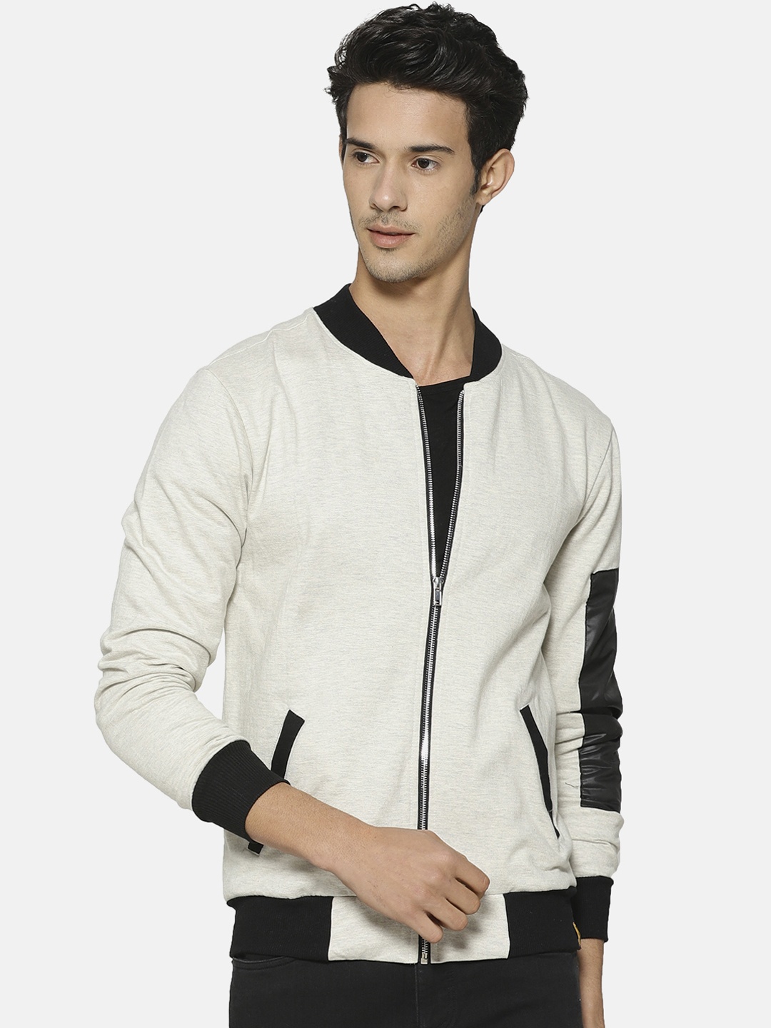 

Campus Sutra Men Cream-Coloured Solid Bomber Jacket