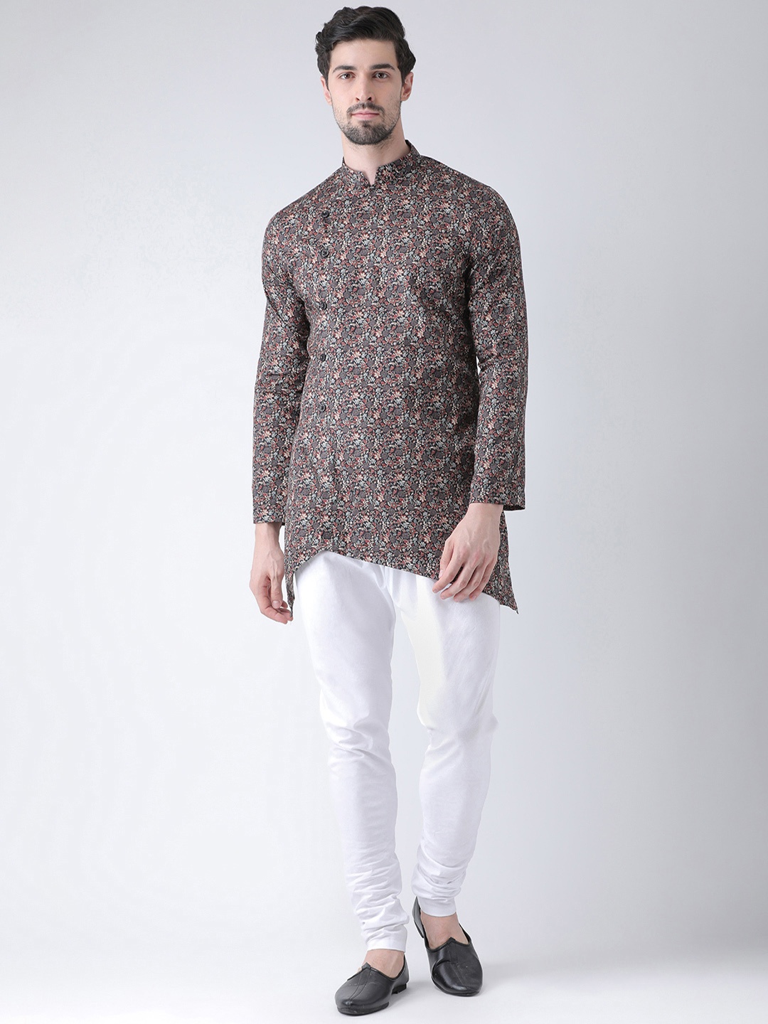 

DEYANN Men Black & White Printed Kurta with Churidar