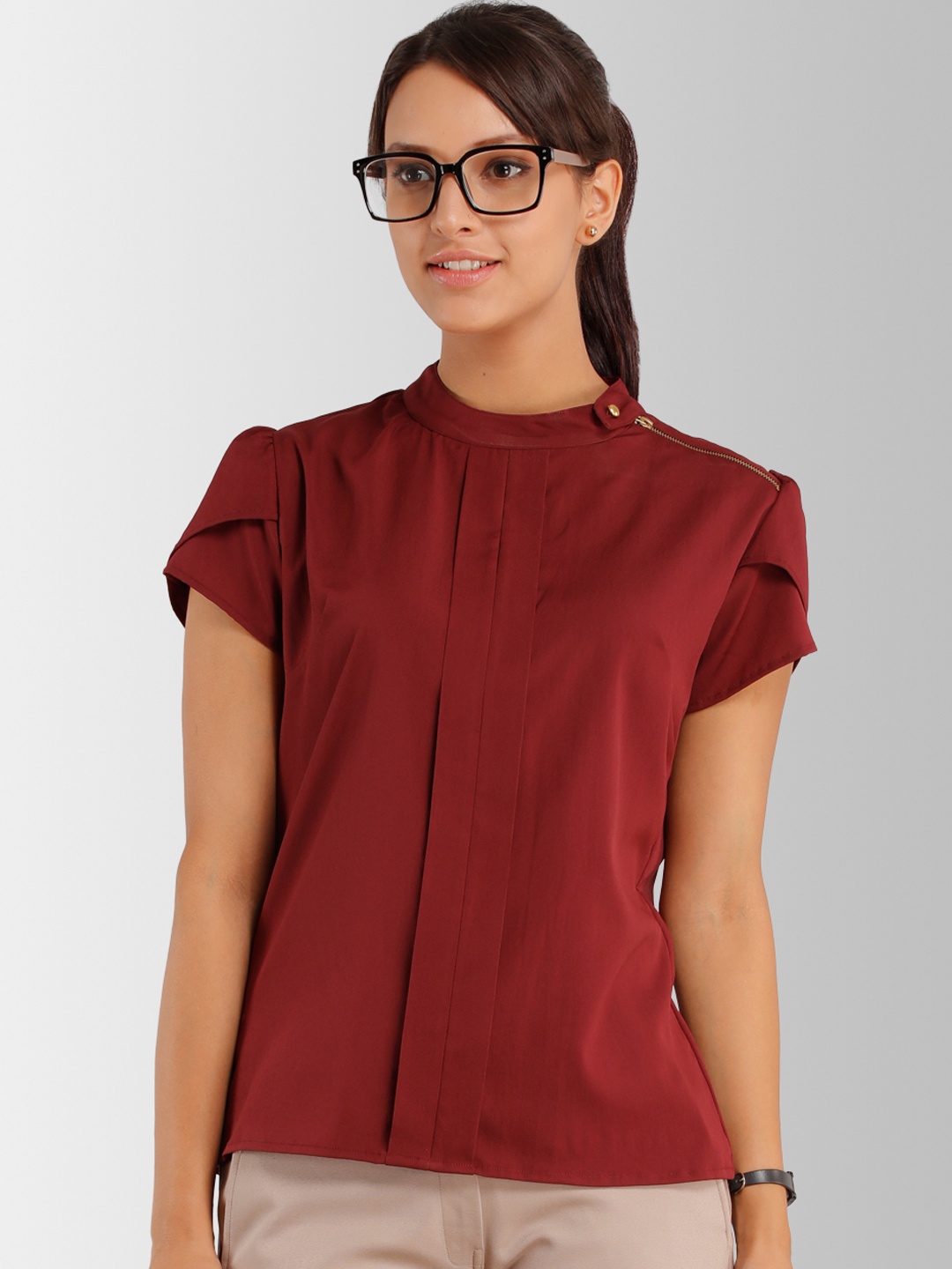 

FableStreet Women Maroon Solid Top