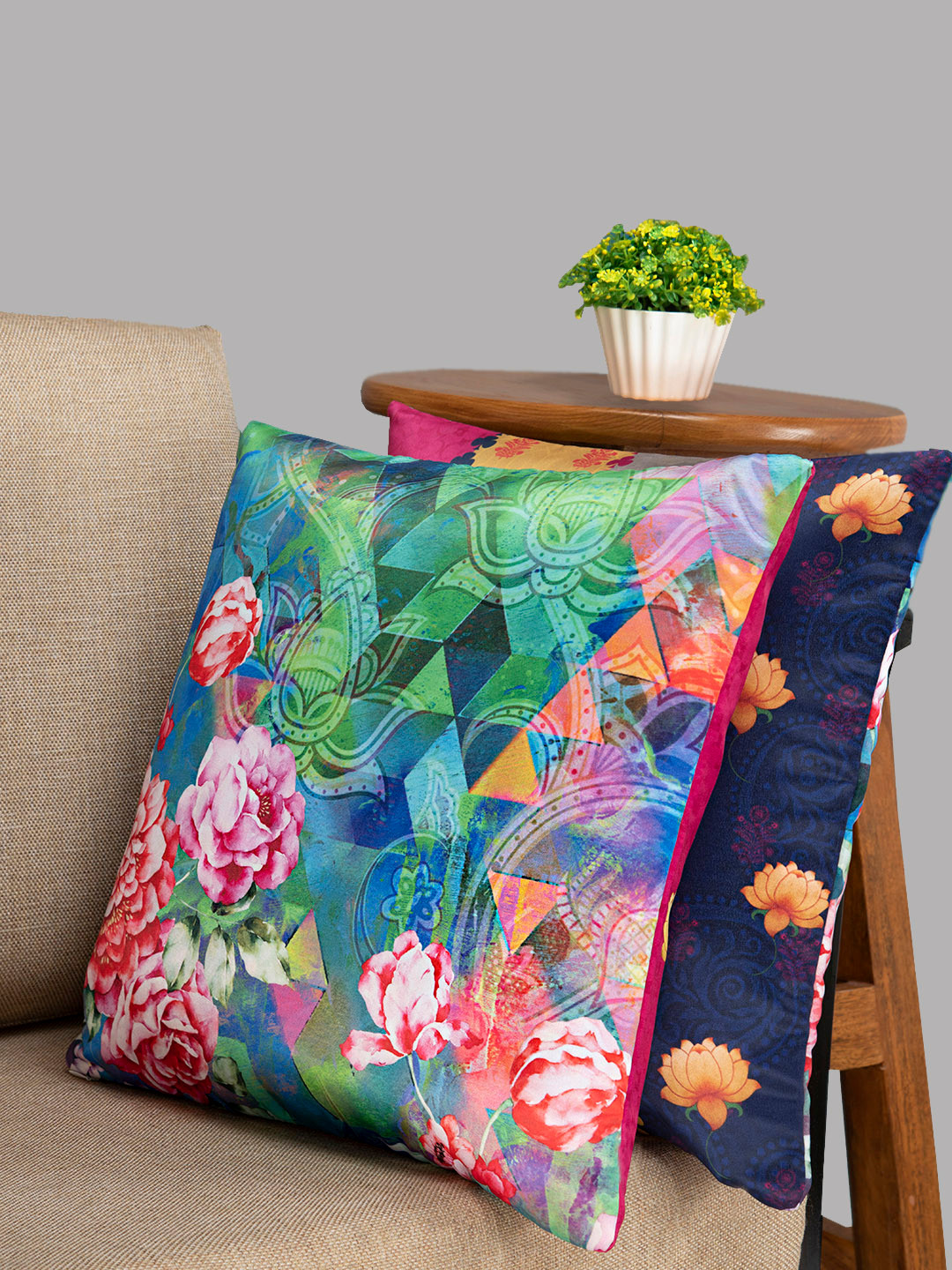 

HOUZZCODE Multicoloured Set of Single Floral Square Cushion Covers, Multi