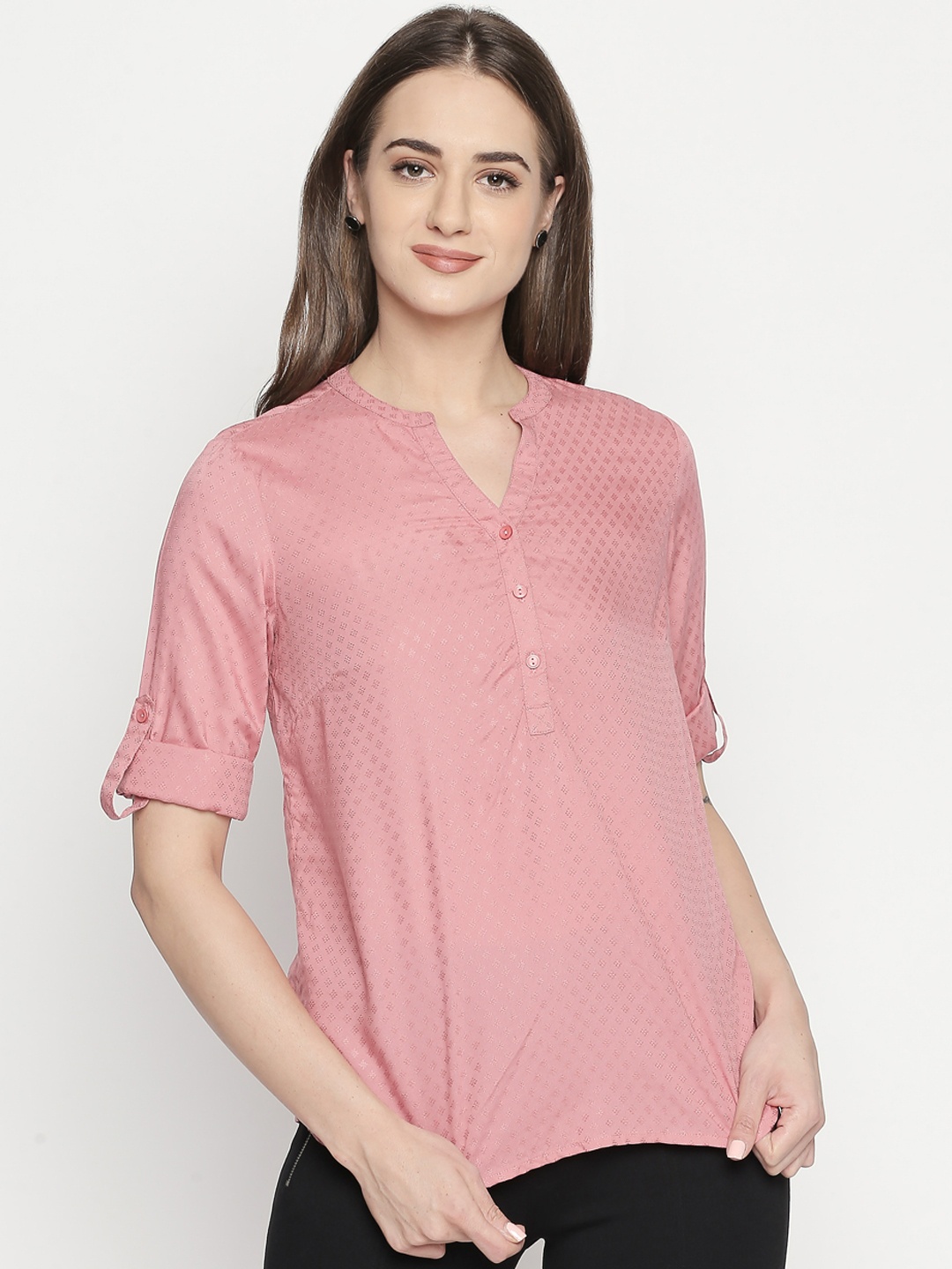 Honey by Pantaloons Women Pink Self Design Top