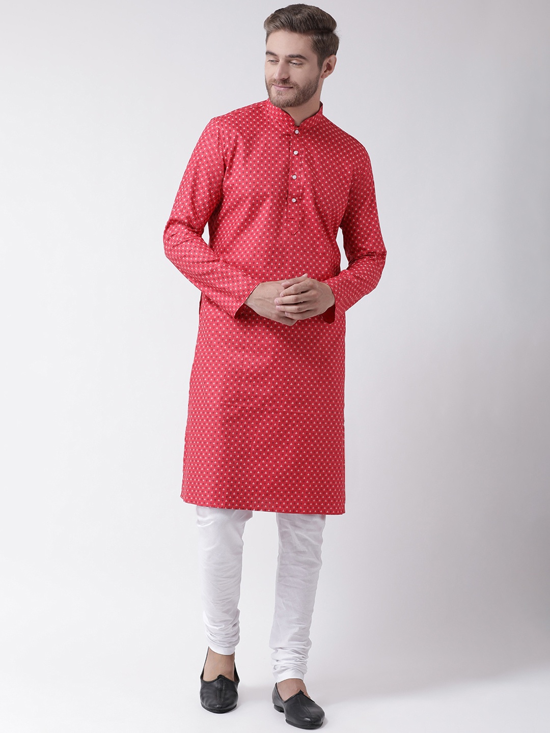 

DEYANN Men Red & White Printed Kurta with Churidar