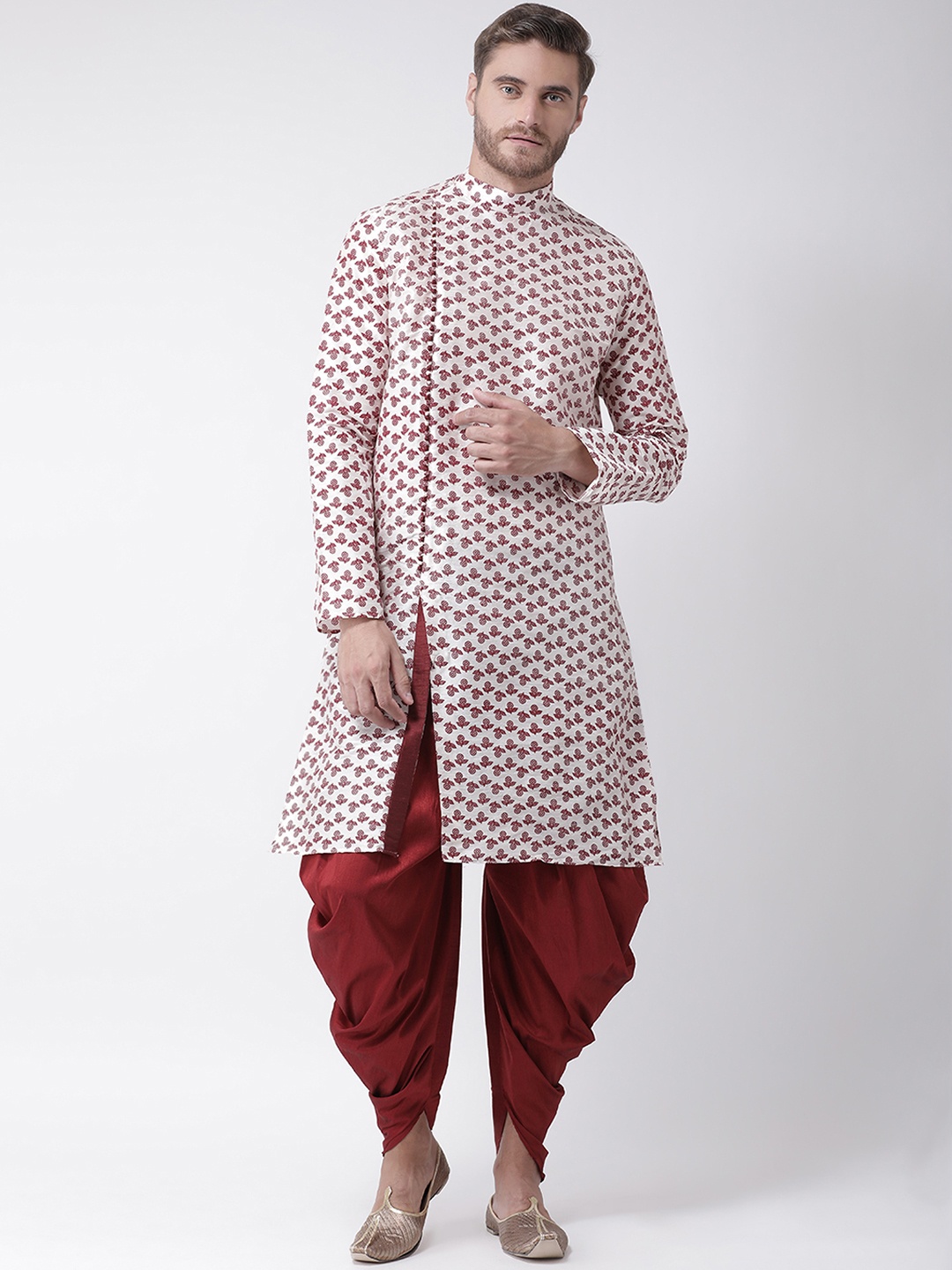 DEYANN Men Off-White & Maroon Printed Kurta with Patiala