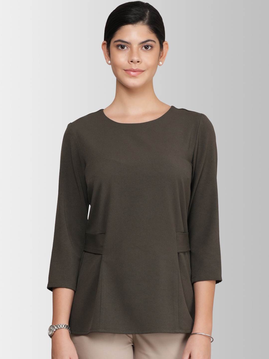 

FableStreet Women Olive Green Solid Top