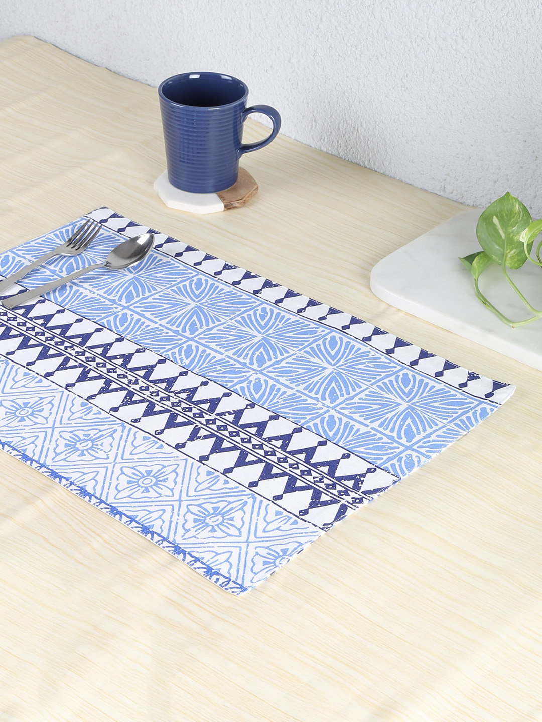 

House This Set of 2 Blue & White Printed Table Placemats