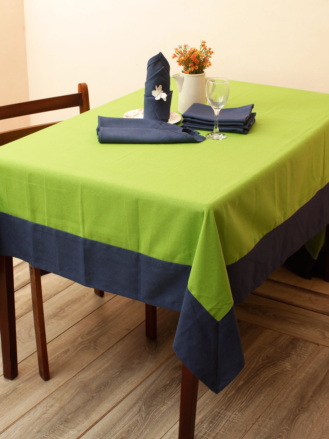 

Soumya Green & Blue Table Cover With Set of 6 Napkins
