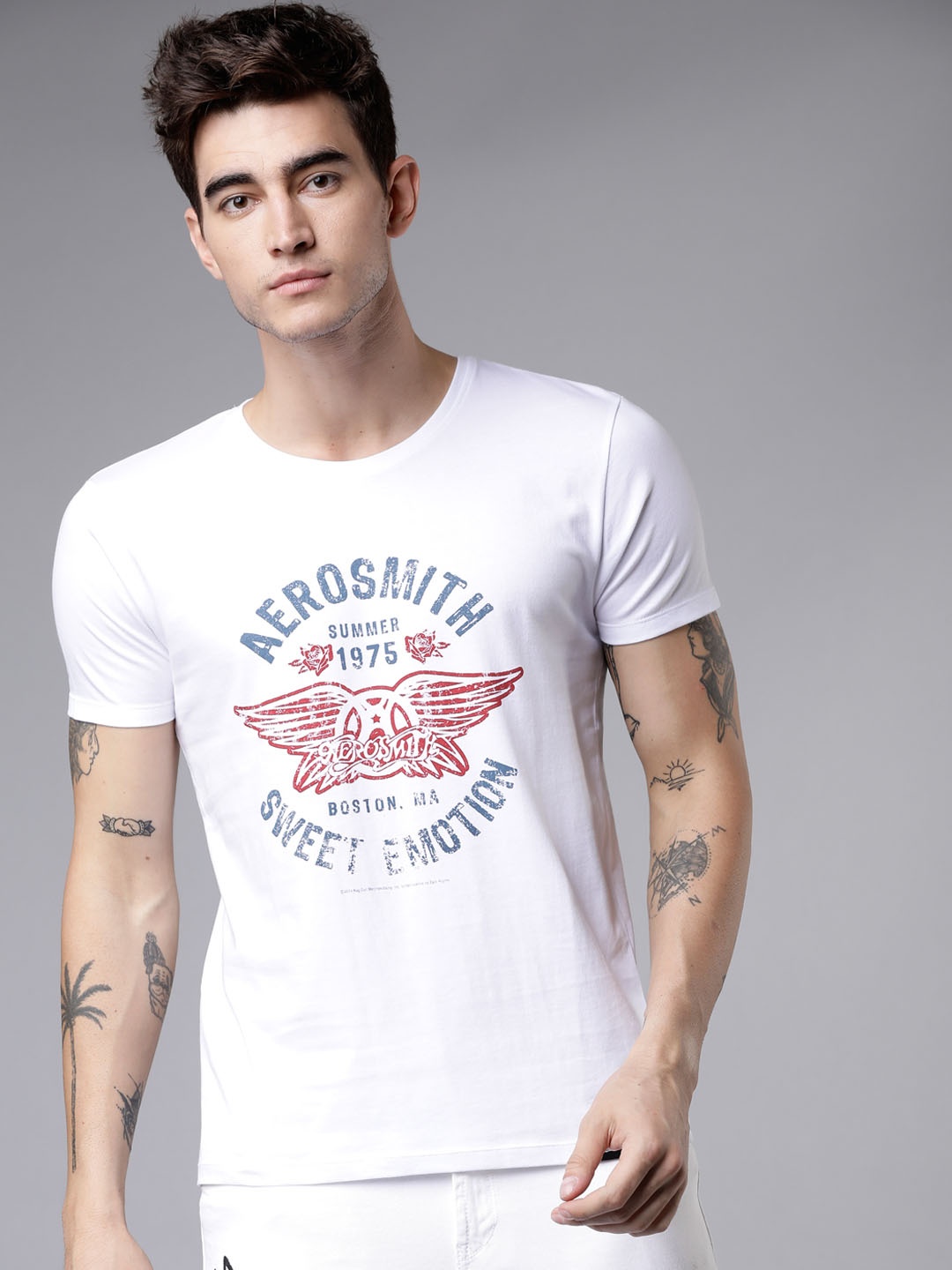 

LOCOMOTIVE Men White Printed Round Neck Slim Fit T-shirt