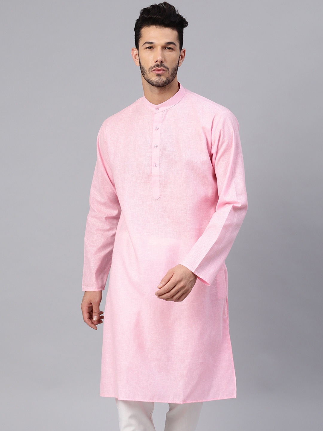 SOJANYA Men Pink Solid Straight Kurta