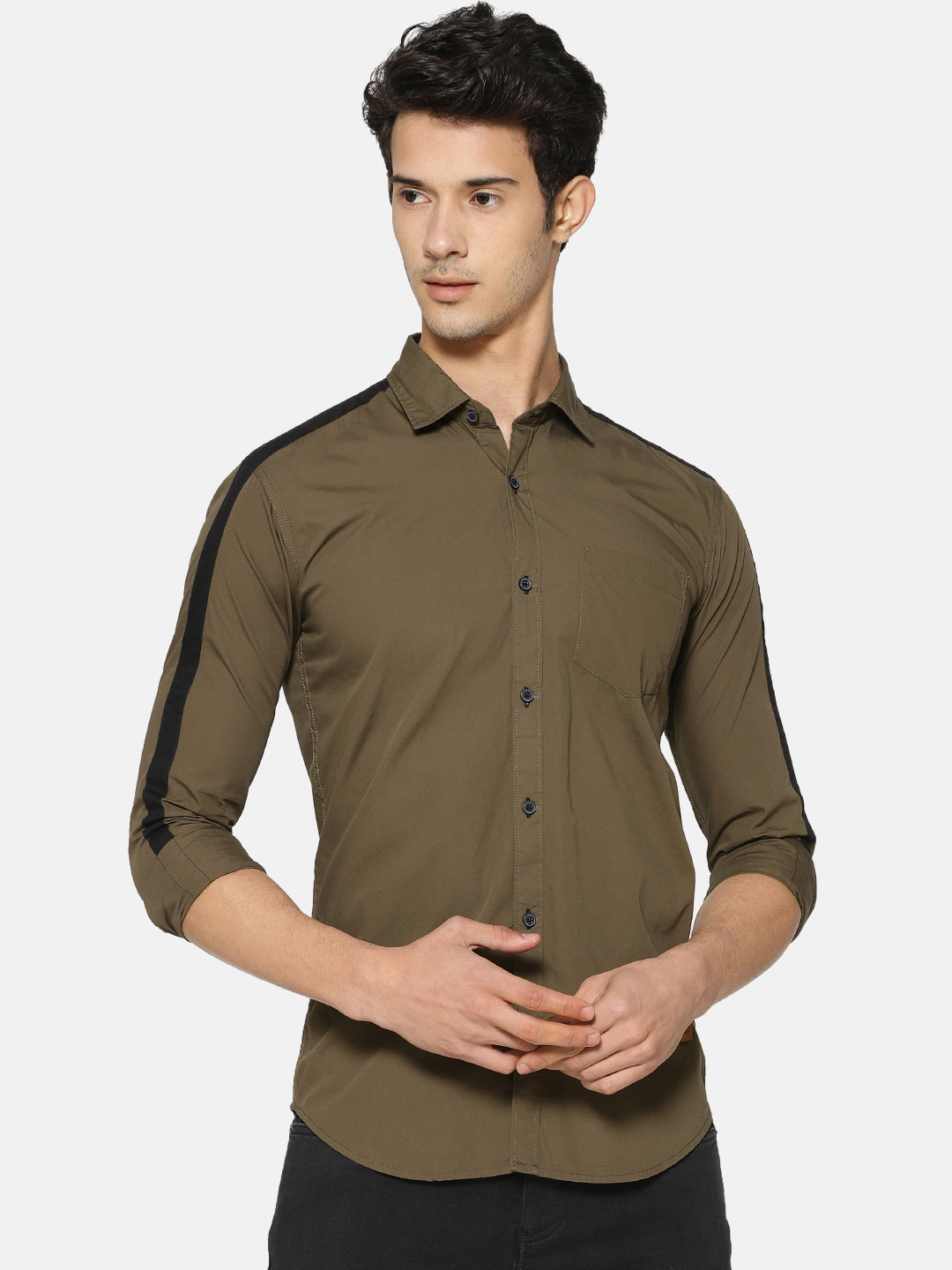 

Campus Sutra Men Olive Brown Standard Regular Fit Solid Casual Shirt