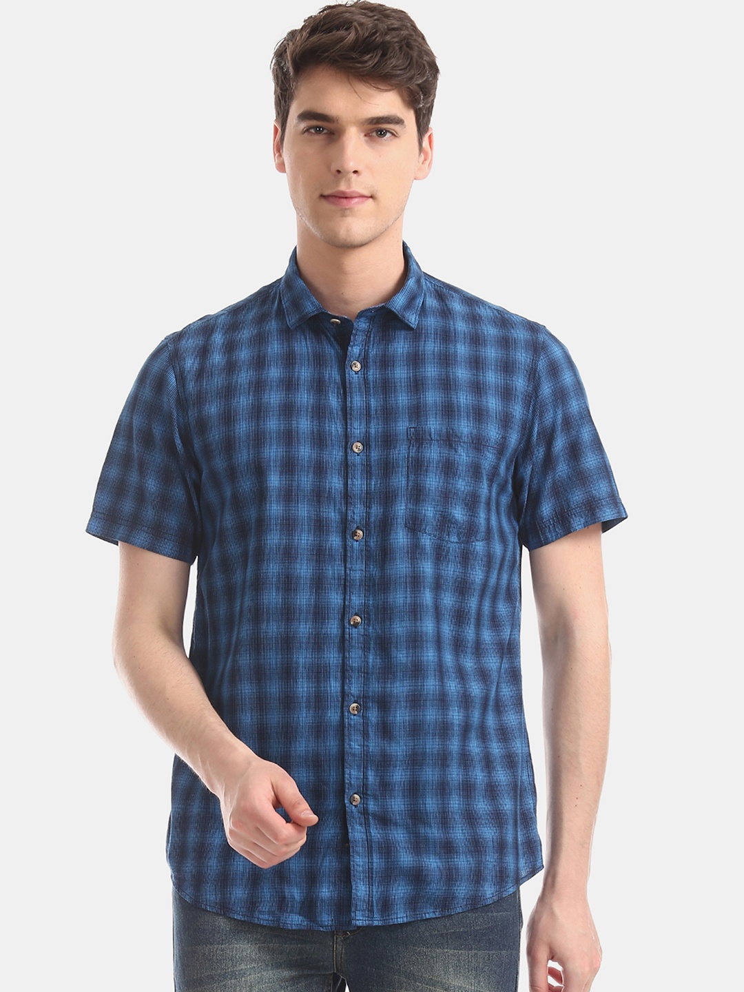 

Ruggers Men Blue Regular Fit Checked Casual Shirt