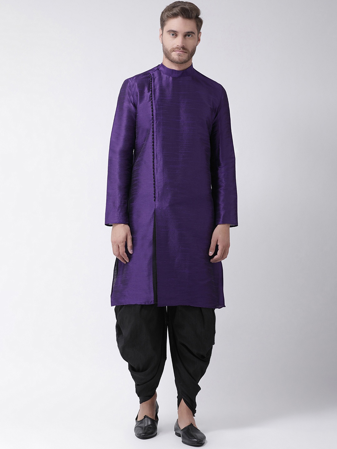 

DEYANN Men Purple & Black Solid Kurta with Patiala
