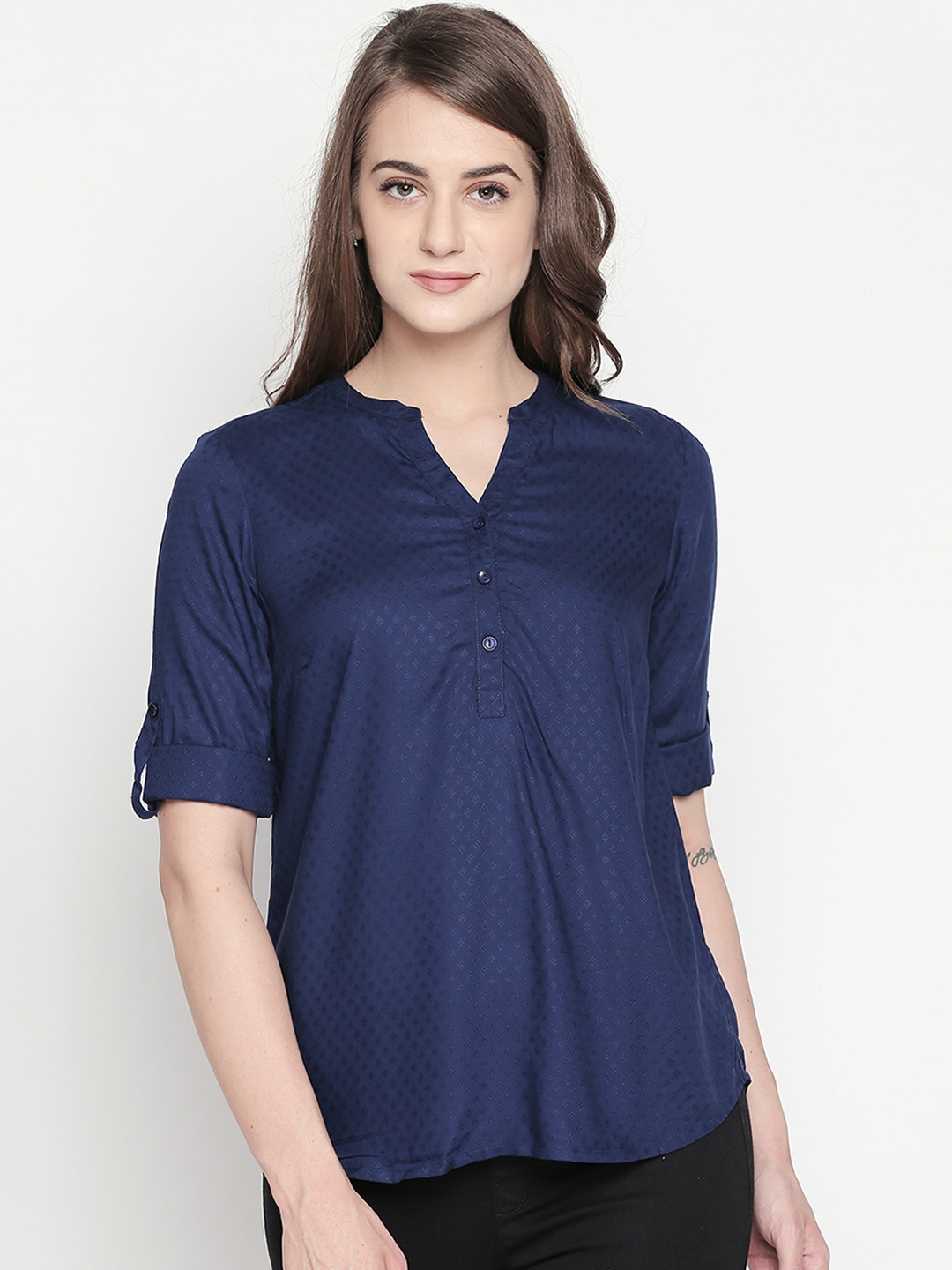 

Honey by Pantaloons Women Navy Blue Self Design Top