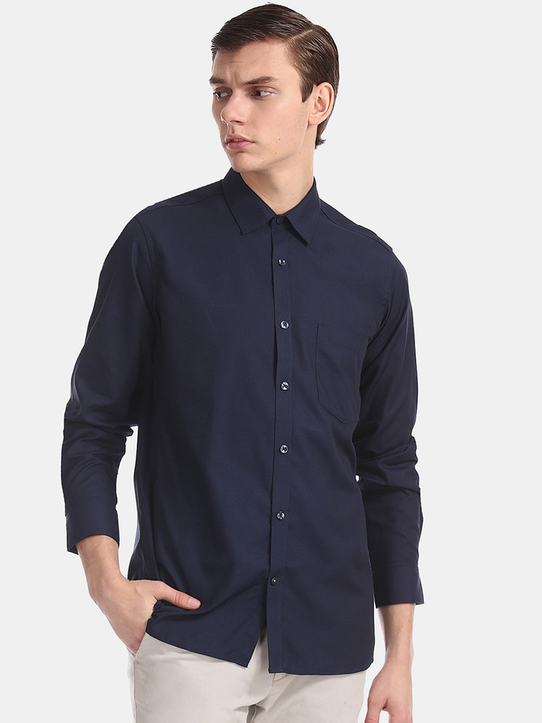 Excalibur Men Navy Blue Regular Fit Self Design Casual Shirt