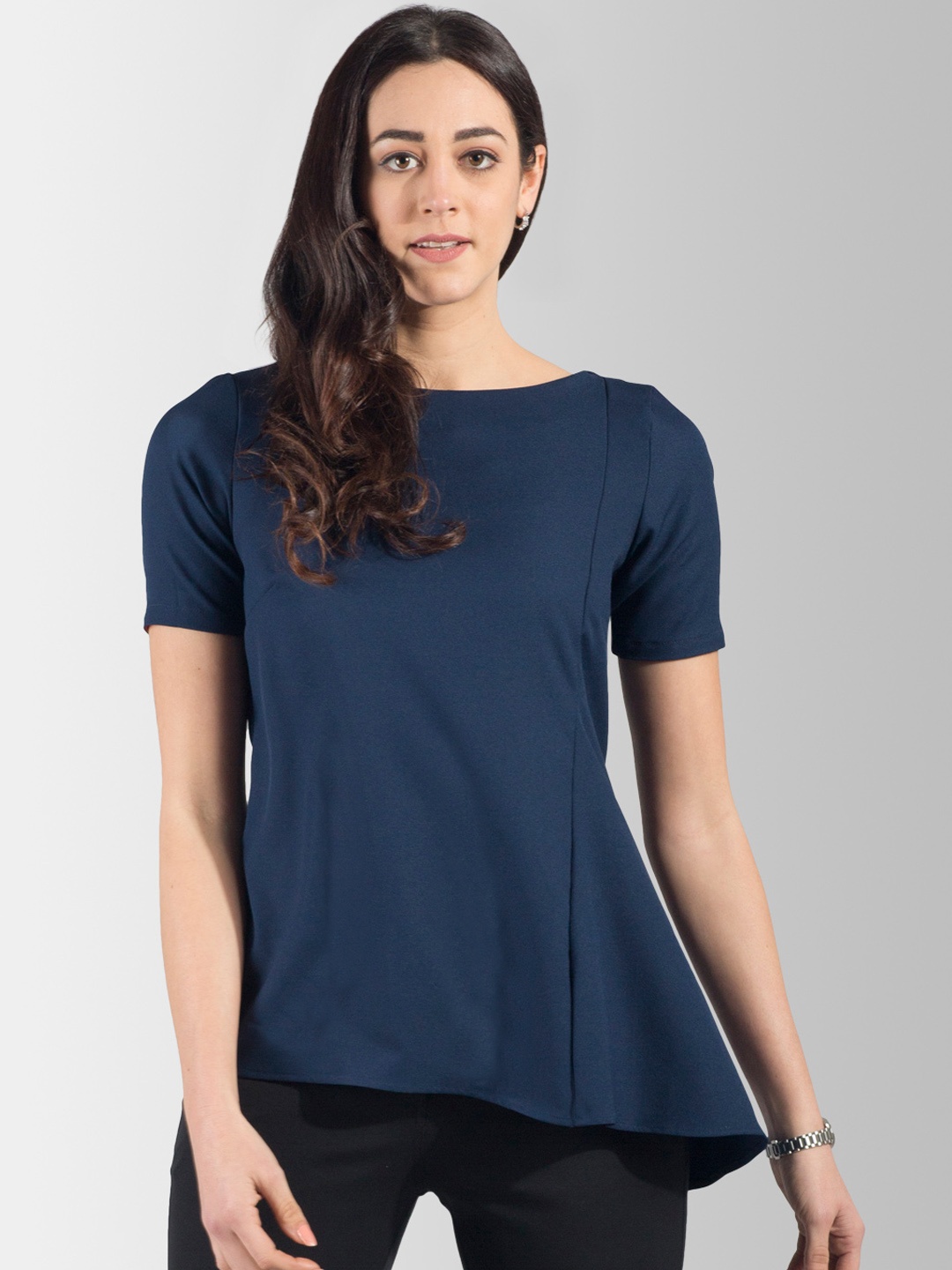 

FableStreet Women Navy Blue Solid Top