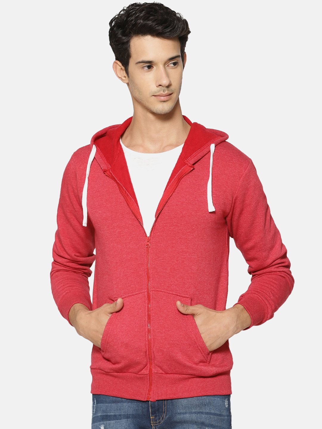 

Campus Sutra Men Red Solid Hooded Sweatshirt