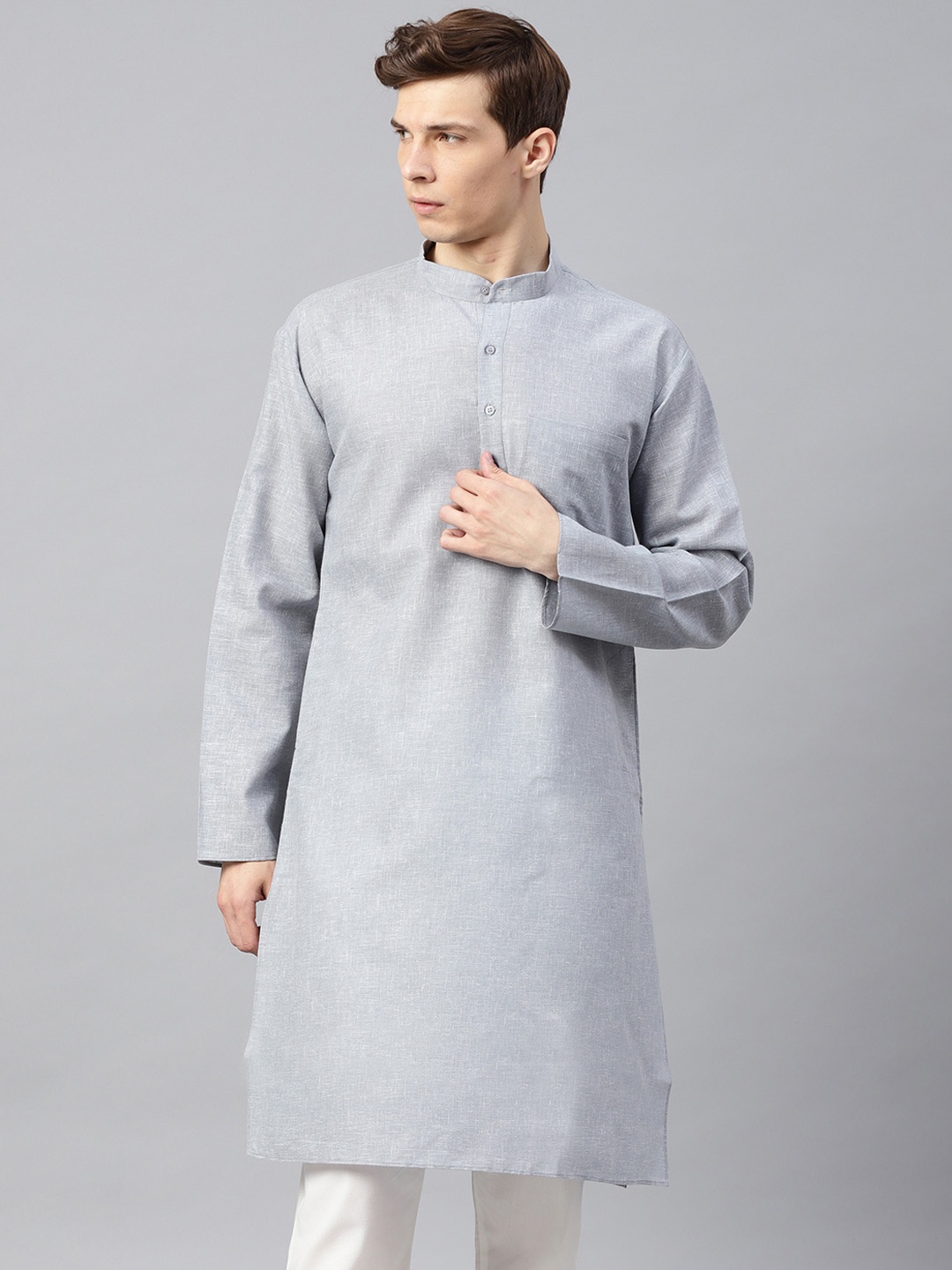 

SOJANYA Men Grey Solid Straight Kurta