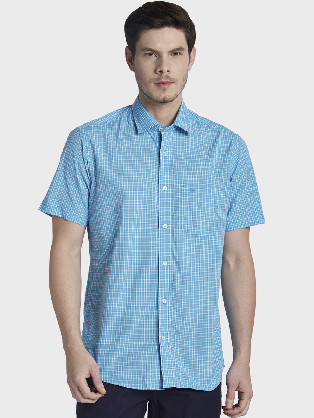 

ColorPlus Men Blue Tailored Fit Checked Casual Shirt