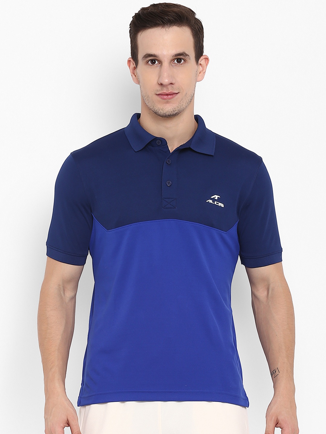 

Alcis Men Navy Blue Colourblocked Dry Tech Slim Fit Polo Collar T-shirt