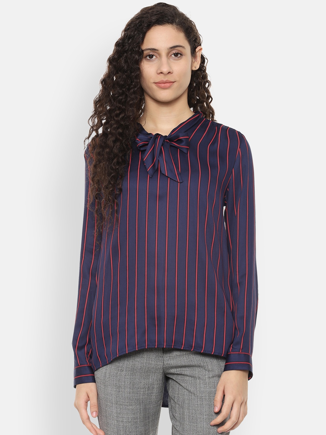

Van Heusen Woman Navy Blue & Red Striped Top