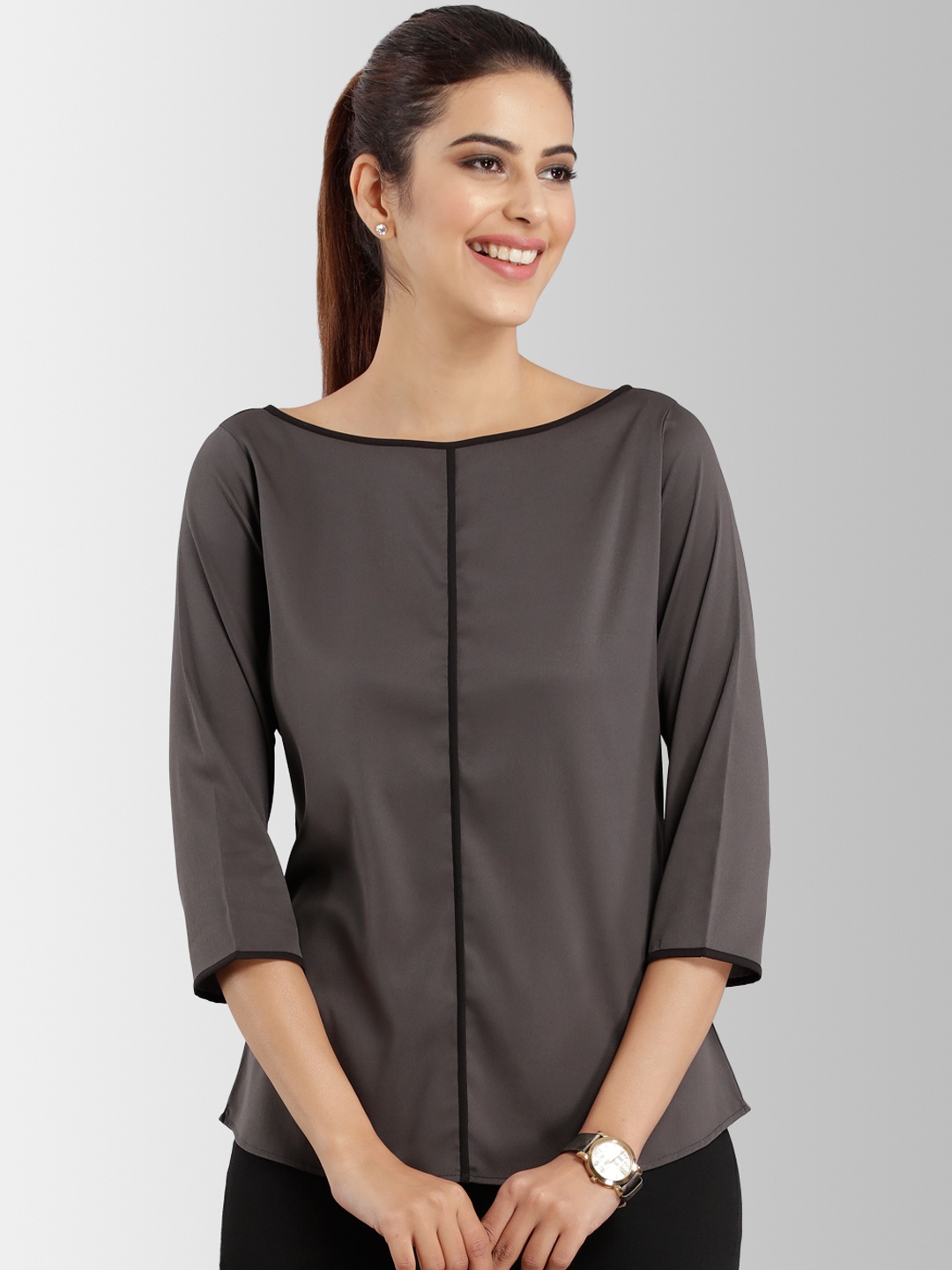 

FableStreet Women Grey Solid Top