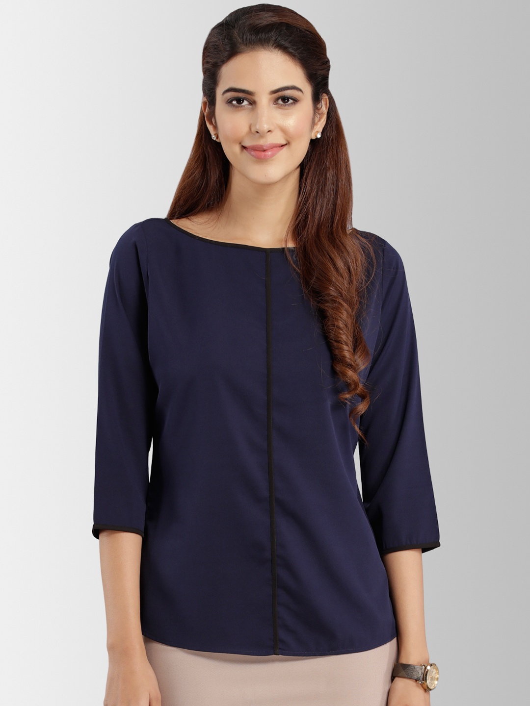 

FableStreet Women Navy Blue Solid Top